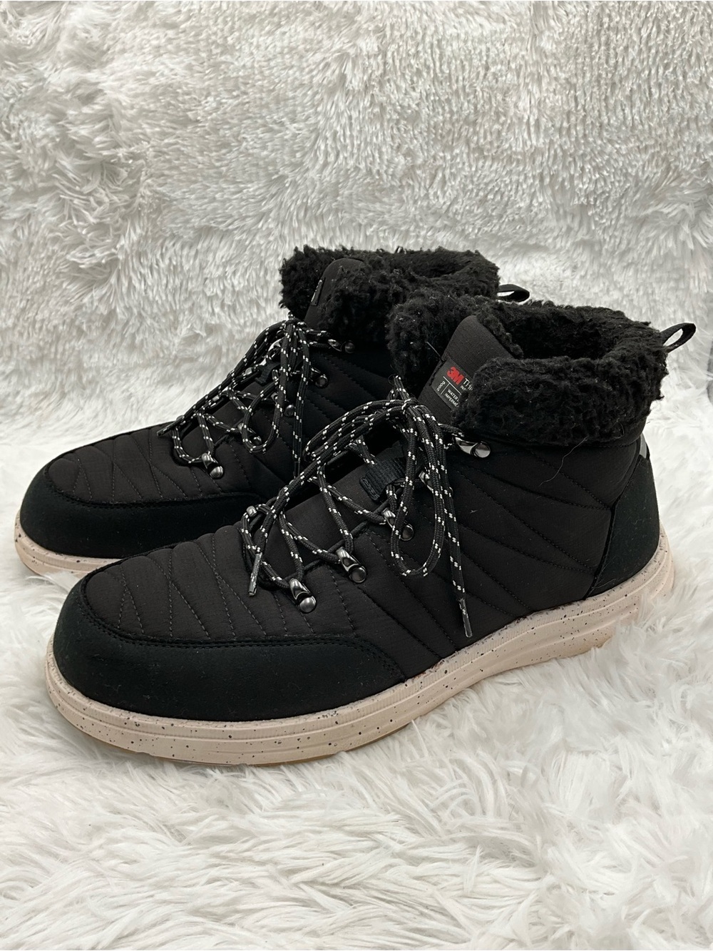 Bruno Marc Boots Size 12 Black Winter 3M Thinsulate Water Resistant Faux Fur